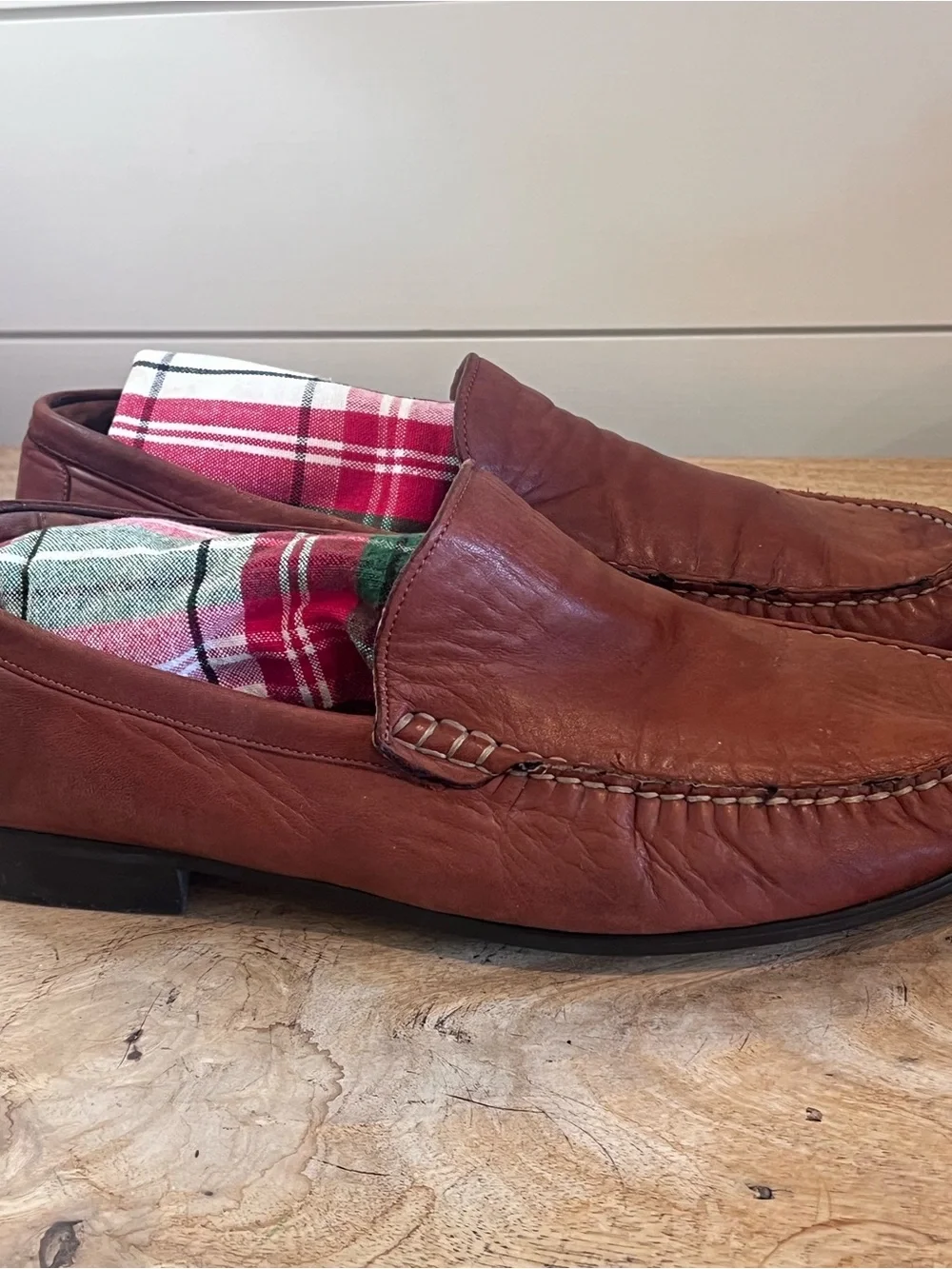 Johnston & Murphy Sheepskin Chestnut Brown Butter Soft Leather Loafers RL